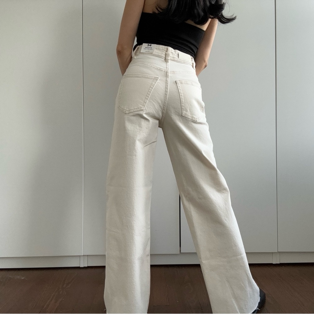 NWT Mango cream culotte raw hem wide leg denim pants sz 2 - Picture 3 of 5